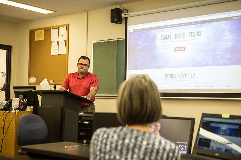 UNA librarian Derek Malone in his natural habitat